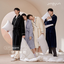 Jingyun (super soft) coral velvet couple long nightgown women autumn and winter plus velvet pajamas male thick home clothes
