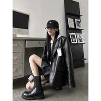  Matsumoto funeral punk leather jacket female early autumn 2021 new fried arcade car suit high waist small leather skirt suit