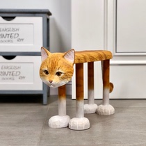 Solid Wood hand-carved medium orange cat low stool coffee table stool stool changing shoe stool