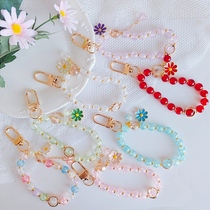 Pink pop flower crystal daisy mobile phone chain female sun flower boudoir honey student gift key chain diy accessories