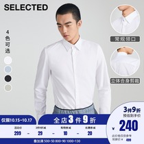 SELECTED silade autumn and winter new cotton trend slim business long sleeve shirt men S)421405026