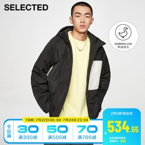 SELECTED SLADE WINTER NEW HOODED CONTRAST COLOR CHEST POCKET HANDSOME LOOSE DOWN JACKET MALE S) 420412077
