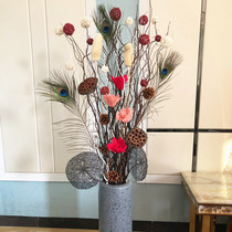 Living room dry branches and branches floor-to-ceiling flower arrangement ornaments Bedroom flower bouquet decoration feather large vase simulation flower fake flower