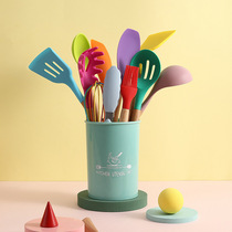 kitchen Rainbow wooden handle silicone kitchenware set Non-stick pan cooking shovel spoon baking tools and other 12-piece sets