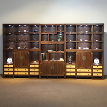 New Chinese solid wood combination bookcase Black Walnut Bogu frame Old Elm ceramic tea display cabinet Multi-treasure grid bookcase