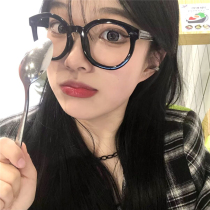 Black thick frame makeup new Korean literary summer lazy concave shape flat glasses frame womens big round face is thin