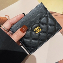 Card bag womens leather small and exquisite small fragrant card package caviar double-sided card holder card holder one piece coin wallet