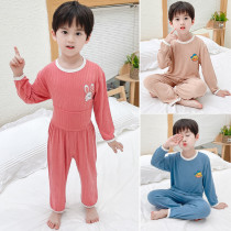 Childrens autumn long sleeve cotton male baby high waist belly protection pajamas boys casual home wear two sets of underwear