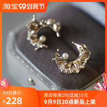 Sea Jing Moon original design wave moon 925 sterling silver earrings ear studs advanced sense female