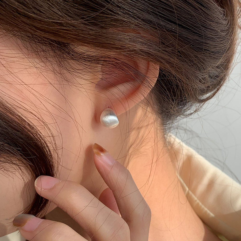 为晚 s925纯银质感拉丝耳钉女韩国新款C型简约ins高级感耳环耳饰