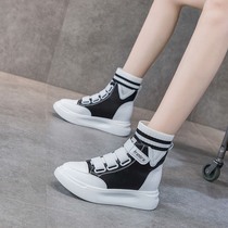 Inner increased small white shoes women 2021 autumn and winter New wool mouth casual pine cake bottom Velcro high black boots