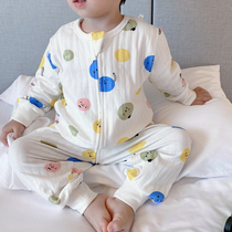Baby kick-proof sleeping bag Four Seasons childrens one-piece pajamas baby jumpsuit spring and autumn double cotton male and female children split legs