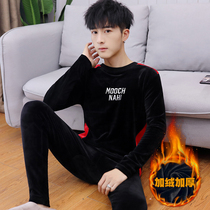 Fugui bird thermal underwear men self-heating double-sided golden velvet cold-proof plus velvet thickened winter mens youth suit