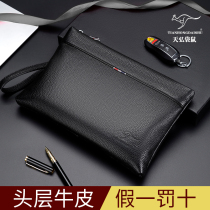 Hand Grab Bag Men Genuine Leather Business Zipper Envelope Baotou Layer Bull Leather Casual Fashion Minimalist Hand Grip Bag 2022 new