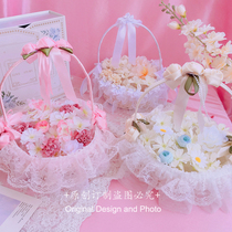 Meng home spring tour lolita rattan picnic basket bow lace basket CLA flower basket handmade