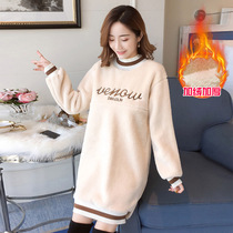 Pregnant womens autumn and winter plus velvet padded winter suit long sweatshirt women wear Lamb hair coat lactation coat