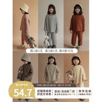  Youyou girls winter suit Baby warm Western style pullover sweater Sweater childrens top wool pants thickened
