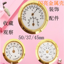 Mini Inlaid Hygrometer 50mm 37mm Thermometer Case Musical instrument Stamp Humidor Wood decoration