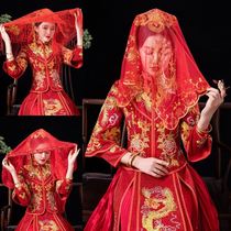 Bride red hijab wedding retro embroidery soft veil high-grade Xiuhe clothing Chinese wedding Red Turban