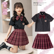 Children jk uniform skirt genuine suit Summer girls college style schoolboy sailor suit school uniform black 10-year-old