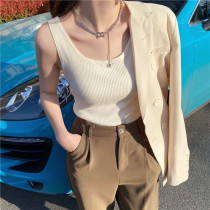 Knitted vest female summer suit with spring and autumn white sling base black outer sleeveless T-shirt top