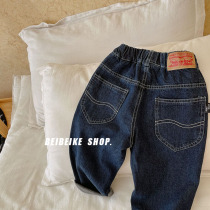 Boy Joker Jeans Children Slim Pants 2021 Autumn Girls Solid Color Pants Baby Handsome Korean Tide