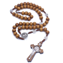  New wooden cross necklace Catholic rosary 59 exorcism rosary Jesus woven necklace