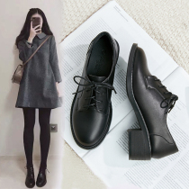 2021 new autumn small leather shoes female British middle Heel lace-up black plus velvet winter work shoes spring and autumn single shoes