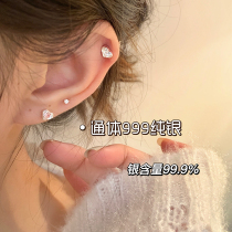 Dudu couple S999 sterling silver zircon love earrings womens niche design ear bone nails hypoallergenic no-pick earrings