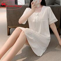 Japanese GP Sleeping Skirt Woman Summer Pure Cotton Short Sleeve Modale Butterfly Knot outside wearing with chest cushion pure color sexy pyjamas
