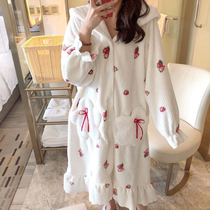  Valvoelite home clothes womens autumn and winter new cute and sweet style thickened nightgown flannel pajama jacket