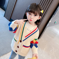  Baby jacket spring and autumn thin section 2021 new western style autumn Korean version of cute casual girls knitted cardigan sweater