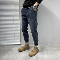 Original casual washed cotton elastic jeans men's 2021 winter three-dimensional cut slim feet Joker trousers