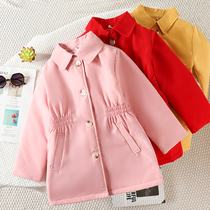 Child Clothing Girl Windcoat Jacket Autumn winter 2022 new Korean version CUHK Scout Trendy Ocean Gas Plus Cotton Thickened Red