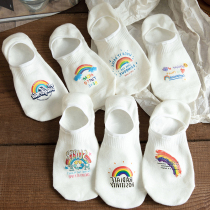 White Socks Children Short Socks Shallow Mouth Summer Thin pure cotton ins Chains anti-slip anti-fall with invisible boat socks Womens spring and autumn