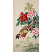 Chinese painting finished meticulous painting peony three-foot banner flower and bird painting pure hand-painted authentic painting core unmounted number 3011