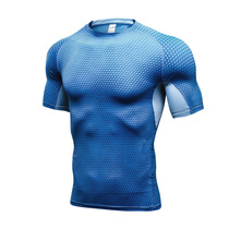 New mens 3D three-dimensional printing fitness T-shirt running training short-sleeved tight elastic perspiration quick-drying clothes