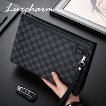 Young Mens Big Hand Bag Casual Large Capacity Zipped Hand Grip Envelope Bag Mens Chessboard Plaid Bag Hand Grab Bag