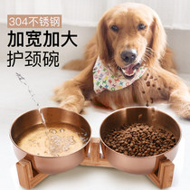 Stainless steel dog bowl cat bowl double bowl anti-knock dog basin pet cat food bowl large large dog rice basin dog food basin