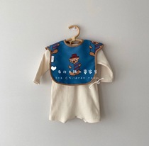 INS Wind Korean newspaper bear waterproof oil-proof childrens bib bib bib anti-dirty clothes foldable and easy to clean