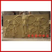 Sandstone relief sandstone lucky elephant sculpture background wall three-dimensional mural relief Villa Hotel Club decoration