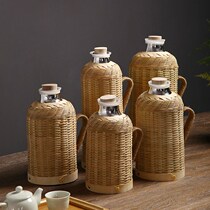 Thermos Bamboo woven household thermos Traditional retro tea room large capacity dormitory Glass liner boiling water bottle warm kettle
