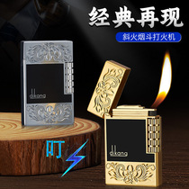 Douyin metal carved piano sound business relief pattern smoke side bucket oblique fire grinding wheel lighter retro
