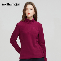 North Mountain Outdoor Half-Open Bottom Shirt Stand Collar Fleece Ladies Pullover Windproof Warm Polar Fleece Liner 0404