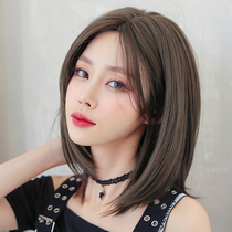 Wig Female medium long hair Natural medium split repair face short straight hair Full head cover net red clavicle hair inner buckle short hair styling