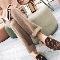 2021 new herringbone tweezers children autumn and winter wool cashmere woolen wide leg pants high waist slingers