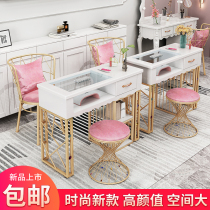 New luxury marble manicure table chair set single and double three-person manicure shop European net red iron manicure table