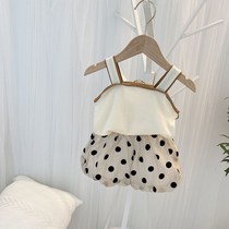 Girls suspender suit 2021 summer Western style female baby polka dot childrens summer vest shorts two-piece fashionable