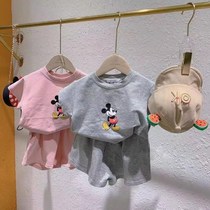 Girls 2021 new summer cotton Mickey short-sleeved T-shirt childrens clothing boys baby sports shorts two-piece suit tide