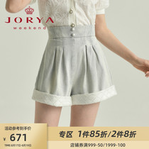  Zhuoya weekend 2021 summer new product high waist two-button stitching laminated pearl chain jeans WJWBBA27